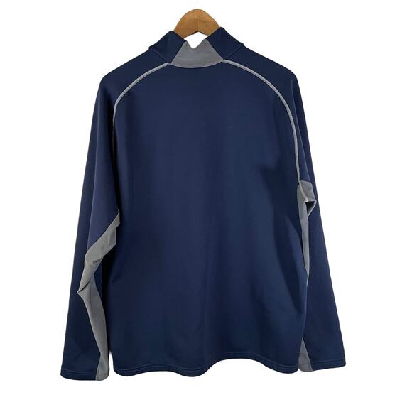 NIKE Fit Men Quarter Zip LOGO Swoosh Pullover Sweatshirt Colorblock Blue Gray XL - Picture 2 of 12